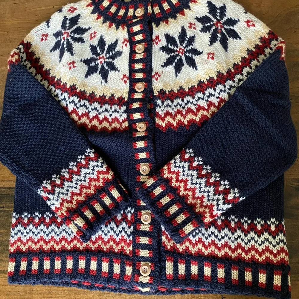 Hand knitted 100% Wool Nordic Pattern Women's Cardigan Sweater Size S/M - Picture 5 of 7